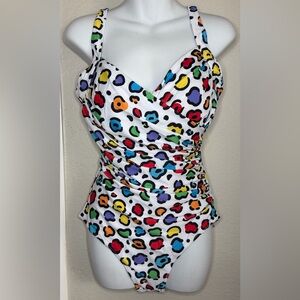 NWT Tashehe multicolor Leopard Print White One Piece Women Size M